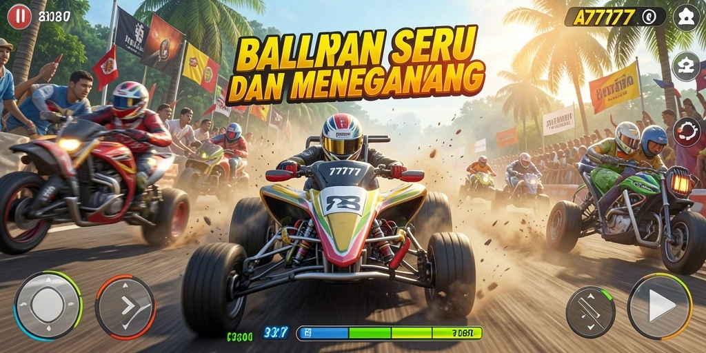 Screenshot gameplay A7777 dengan mobil balap melaju cepat.