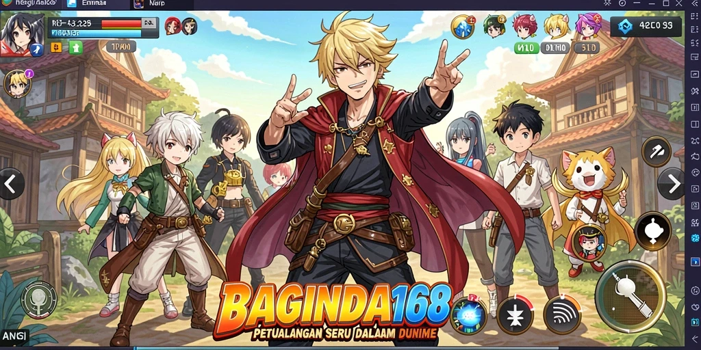 Tampilan utama gameplay BAGINDA168 dengan karakter anime yang beraksi.