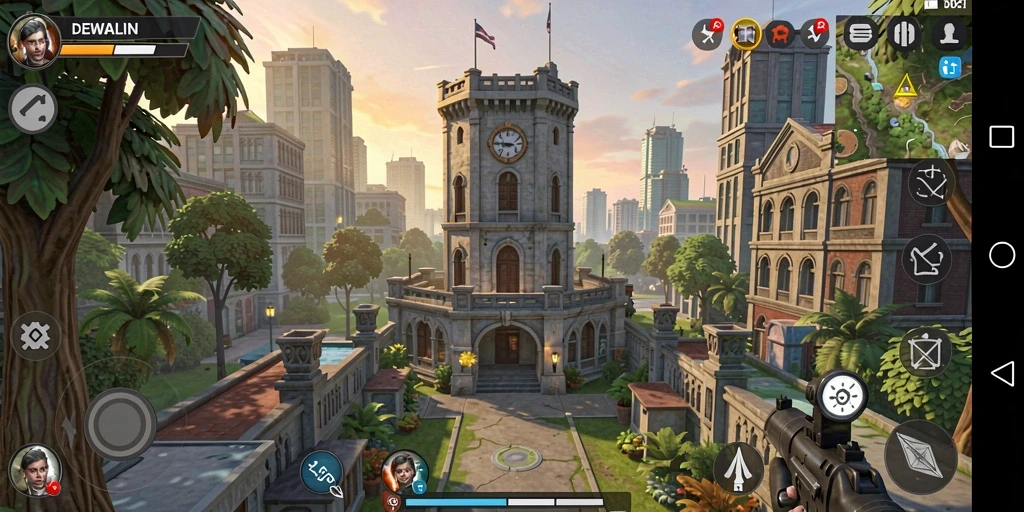 Tampilan gameplay seru DEWALIN yang menampilkan pertahanan menara melawan gelombang musuh.