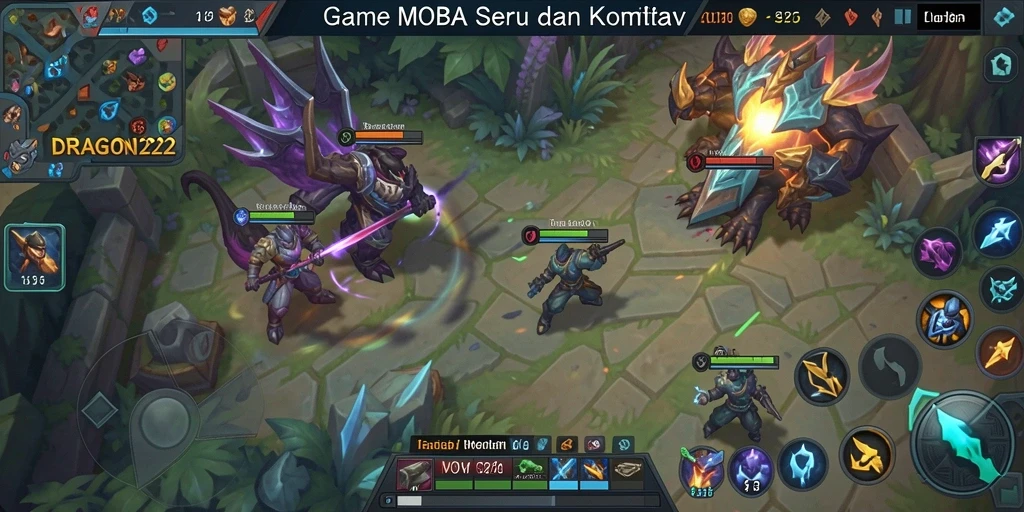 Screenshot utama DRAGON222 menampilkan aksi seru pertarungan MOBA.