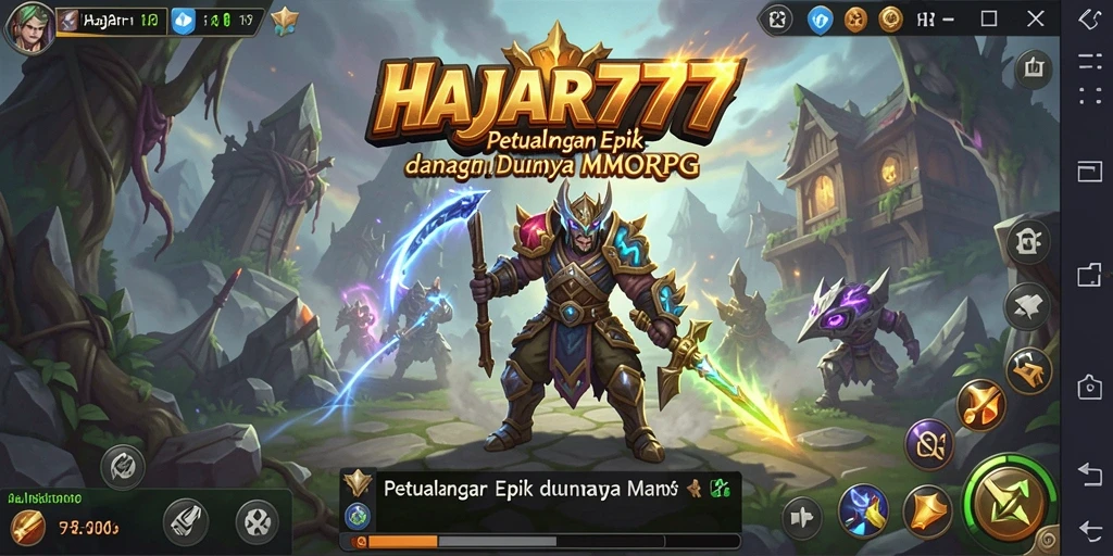 Screenshot utama HAJAR777 menampilkan aksi gameplay MMORPG yang mendebarkan.