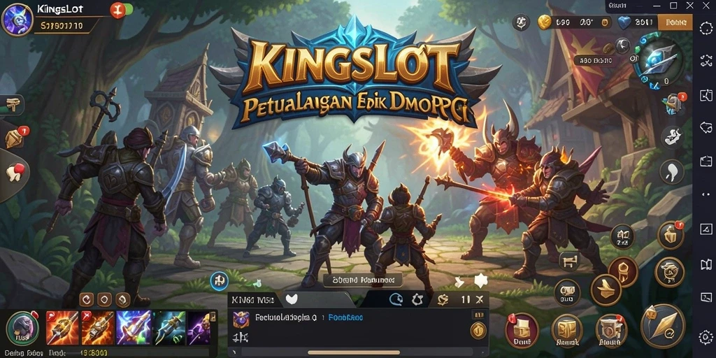 Screenshot utama KINGSLOT menampilkan aksi pertempuran seru di dunia MMORPG.
