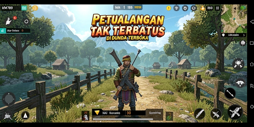 Tangkapan layar gameplay <strong>KM789</strong> yang menunjukkan eksplorasi dunia Open World.