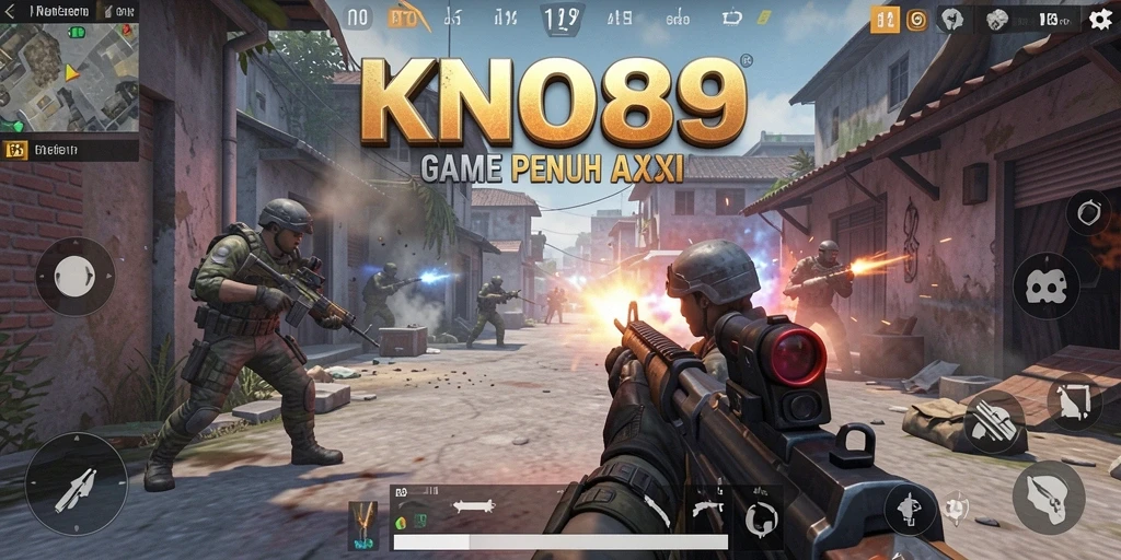Screenshot gameplay KNO89 dengan aksi menembak yang menegangkan.