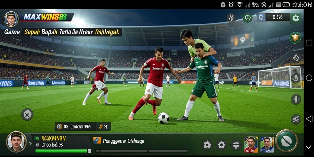 Tangkapan layar gameplay <strong>MAXWIN88</strong> yang menunjukkan aksi seru di lapangan sepak bola.