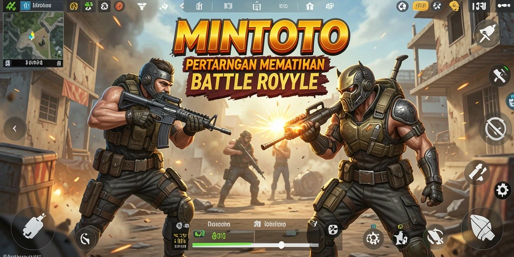 Tampilan mendebarkan dari gameplay MINTOTO di arena Battle Royale.