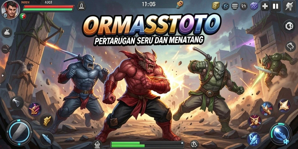 Tangkapan layar dari gameplay seru ORMASSTOTO dengan karakter bertarung.