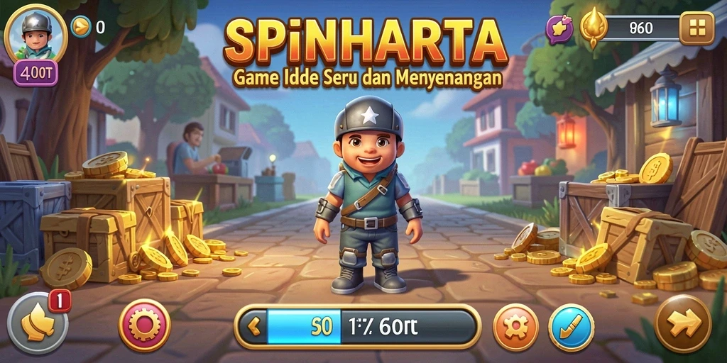 Tampilan gameplay SPINHARTA dengan harta karun yang menunggu untuk ditemukan.